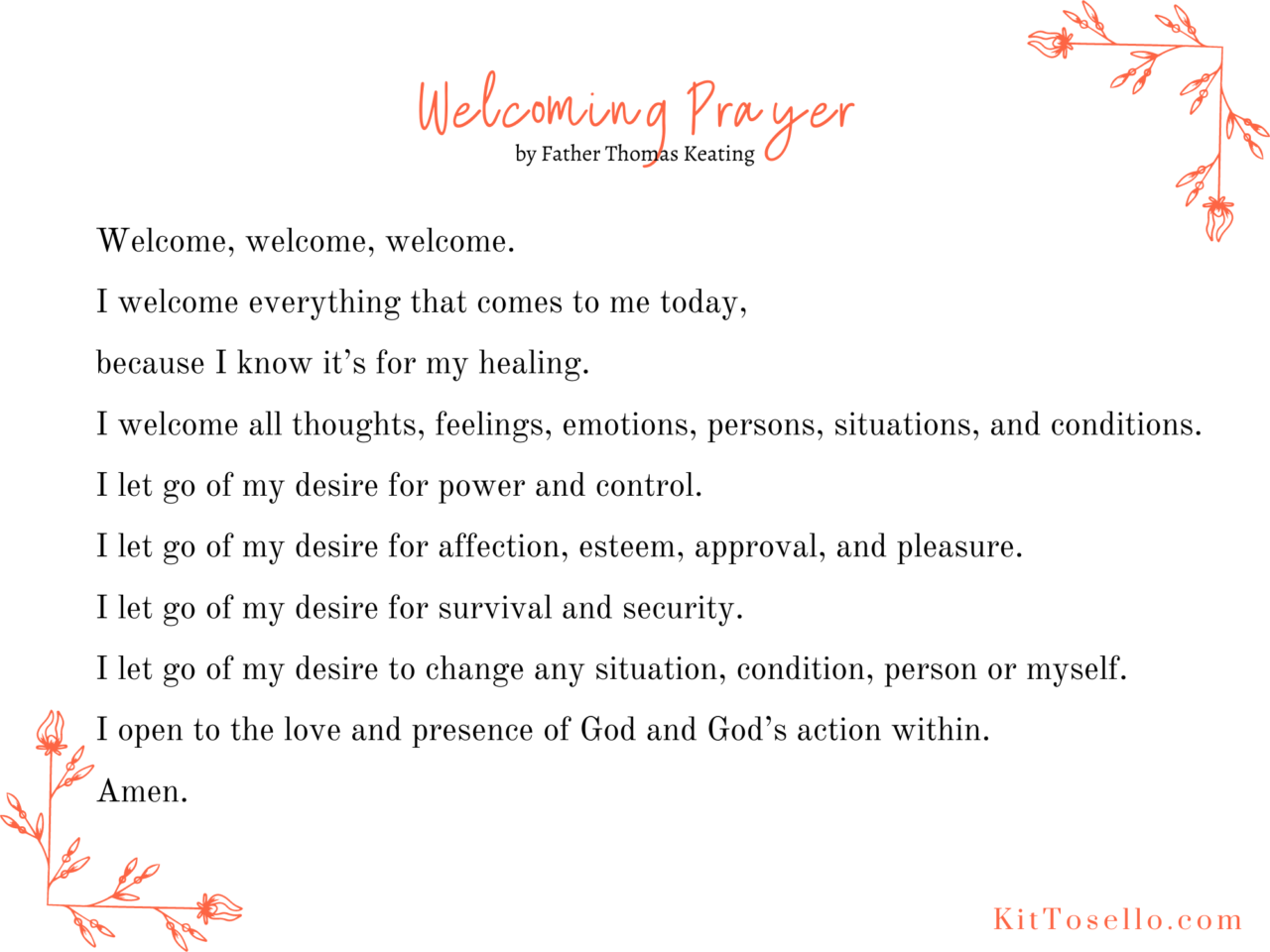 Welcoming Prayer Printable - Kit Tosello Author