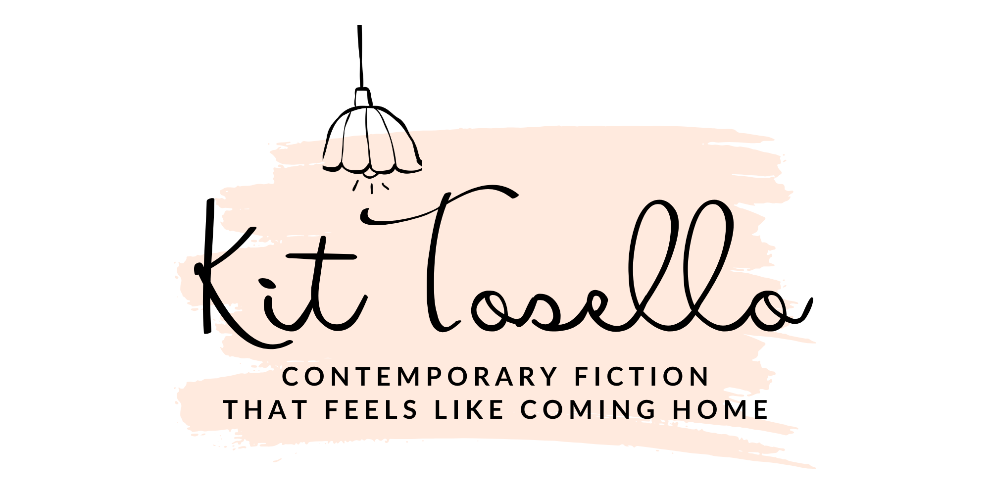 Kit Tosello logo with suspended lamp fixture and the tagline "Contemporary Fiction that Feels Like Coming Home"